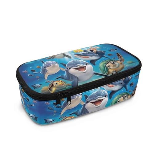 DISNIMO Federmäppchen mit großem Fassungsvermögen und Reißverschluss, Schreibwaren-Organizer für Mädchen, Schulbedarf, Ocean Turtle Delphin, Taschen-Organizer von DISNIMO
