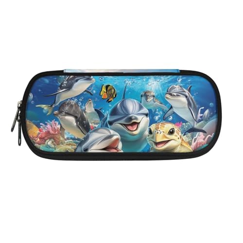 DISNIMO Federmäppchen mit großem Fassungsvermögen und Reißverschluss, Stift-Organizer-Tasche für Teenager und Mädchen, Delphin Ocean Turtle, Taschen-Organizer von DISNIMO