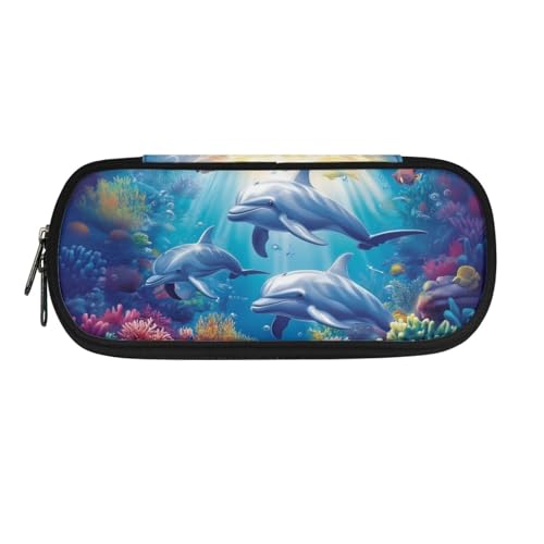 DISNIMO Federmäppchen mit großem Fassungsvermögen und Reißverschluss, Stift-Organizer-Tasche für Teenager und Mädchen, Ozean-Delfin, Taschen-Organizer von DISNIMO