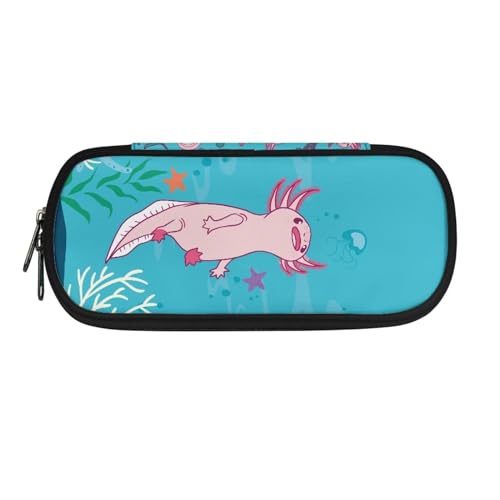 DISNIMO Großes Federmäppchen, großes Fassungsvermögen, tragbar, Büro, Schreibwaren, Make-up-Tasche, Schulbedarf, Blau Axolotl, M von DISNIMO