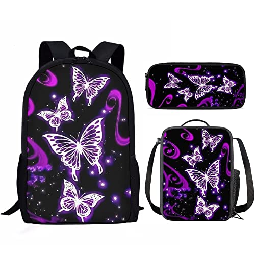 DISNIMO Schulrucksack-Taschen für Teenager, Mädchen, Jungen, 3-teilig, Kinder-Büchertasche mit Lunchbox und Federmäppchen, Set mit verstellbaren Trägern, schmetterling DISNIMO Schulrucksack-Taschen für Teenager, Mädchen, Jungen, 3-teilig, Kinder-Büchertasche mit Lunchbox und Federmäppchen, Set mit verstellbaren Trägern, schmetterling von DISNIMO