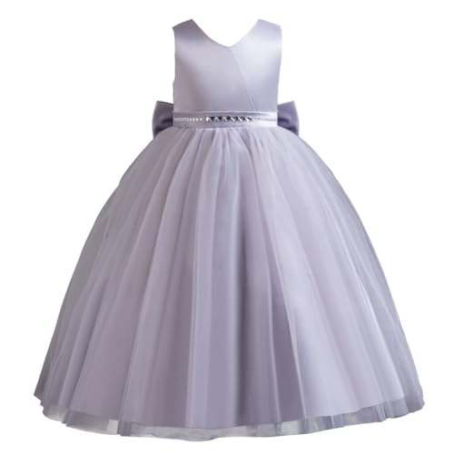 DISSA Blumensmädchenkleid Prinzessin Festliches Kinder Mädchen Kleid Ohne Arm Tüll V-Ausschnitt Nœud Ballkleid Partykleid Abendkleid,Grau,4-5 Jahre,D8619 von DISSA