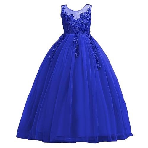 DISSA Blumensmädchenkleid Prinzessin Kleid Blau Festliches Kinder Mädchen Kleid Ohne Arm Spitze Tüll Party Festliche Hochzeit Kleid 5-6 Jahre,D832 von DISSA