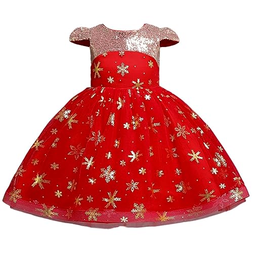 DISSA Blumensmädchenkleid Prinzessin Kleid Rot Festliches Kinder Mädchen Kleid Kurzarm Pailletten Tüll Party Festliche Hochzeit Kleid 9-10 Jahre,D902 von DISSA