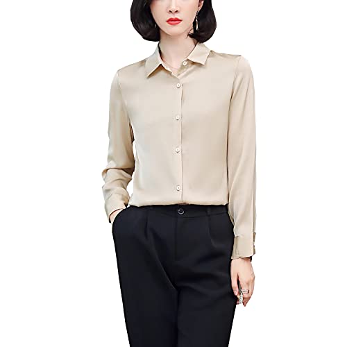 DISSA Damen Beige Hemdbluse Seide Solide Button Down Hemden Damenbluse Langarm Revers Seidenbluse,XXL,S3367 DISSA Damen Beige Hemdbluse Seide Solide Button Down Hemden Damenbluse Langarm Revers Seidenbluse,XXL,S3367 von DISSA