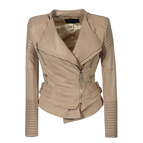 DISSA Damen Beige Wildlederjacke Kunstleder Bikerjacke mit Reißverschluss,P0233,L von DISSA