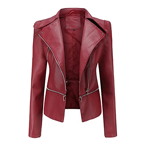 DISSA Damen Burgund Lederjacke Schlank Kurz Kunstleder Revers Jacket Reißverschluss Motorrad Jacke für Frühling und Herbst,XL,C06N DISSA Damen Burgund Lederjacke Schlank Kurz Kunstleder Revers Jacket Reißverschluss Motorrad Jacke für Frühling und Herbst,XL,C06N von DISSA