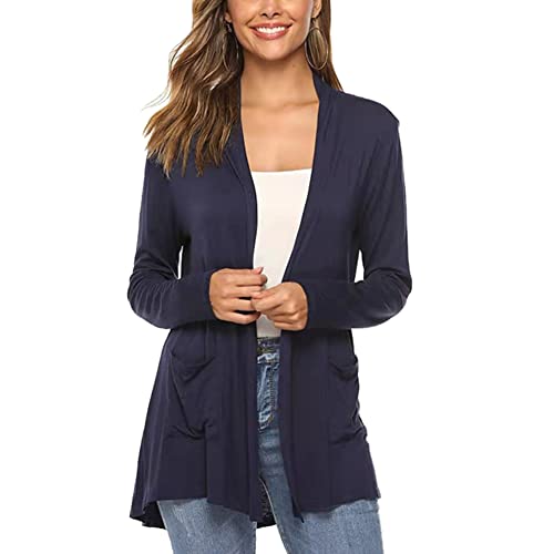 DISSA Damen Dunkelblau Strickjacke Cardigan Langarm Offene Dünne Weiche Modal Kurz Strickjacke,M von DISSA