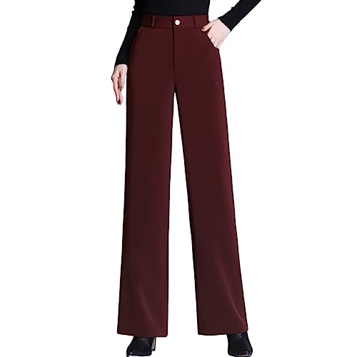 DISSA Damen Gerade Geschnittene Hose Dunkelrot Hohe Taille großen Größen Hose Frühling und Herbst Elastischem Bund Business Hose Einfarbig Freizeithose,EU 44,P887 von DISSA