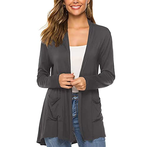 DISSA Damen Grau Strickjacke Cardigan Frühling Herbst Langarm Offene Dünne Strickmantel Kurz Strickjacke,L von DISSA