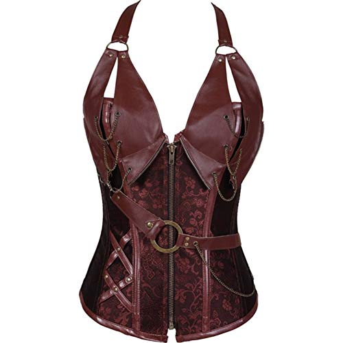 DISSA Damen Große Größen Schnürt Sich Corsage Korsett Faux Leder G-String Top Korsett Stahl entbeint,C653,Braun,L von DISSA