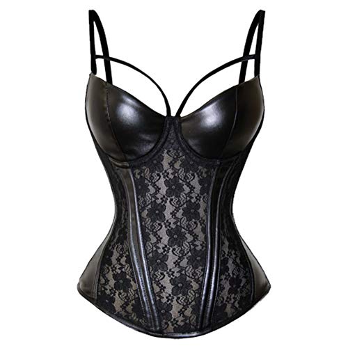 DISSA Damen Große Größen Vollbrust Corsage Korsett Faux Leder G-String Top Korsett Kunststoff entbeint,C717,Schwarz,6XL von DISSA