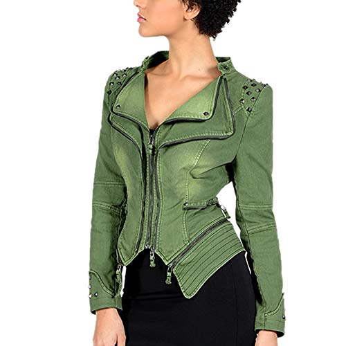 DISSA Damen Grün Nieten Jeansjacker Bikerjacke mit Reißverschluss,PA01,M DISSA Damen Grün Nieten Jeansjacker Bikerjacke mit Reißverschluss,PA01,M von DISSA