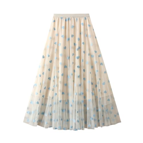 DISSA Damen Hellblau Ausgestellter A-Line Rock Samtprägung Schichten-Tüllrock Hoher Taillen Midirock,Einheitsgröße,SK5212 von DISSA