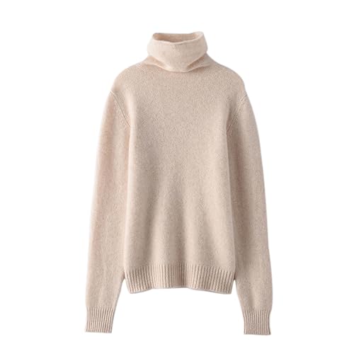 DISSA Damen Kaschmir Pullover Beige Rollkragen Langarm Strickpullover Damen Kaschmir Wolle Einfarbige Relaxed Dicker Pullover,40,SH351 von DISSA