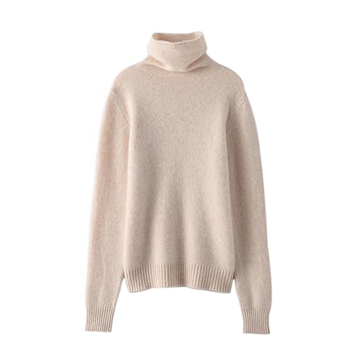 DISSA Damen Kaschmir Pullover Beige Rollkragen Langarm Strickpullover Damen Kaschmir Wolle Einfarbige Relaxed Dicker Pullover,42,SH351 von DISSA