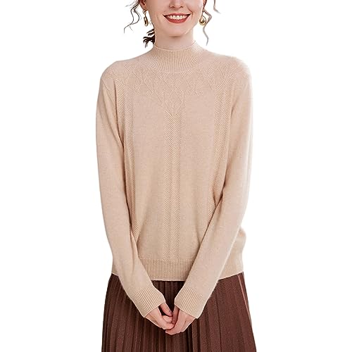 DISSA Damen Kaschmir Pullover Beige Stehkragen Langarm Strickpullover Damen Kaschmir Wolle Gestreifter Relaxed Dünner Pullover,40,YZL2331 von DISSA