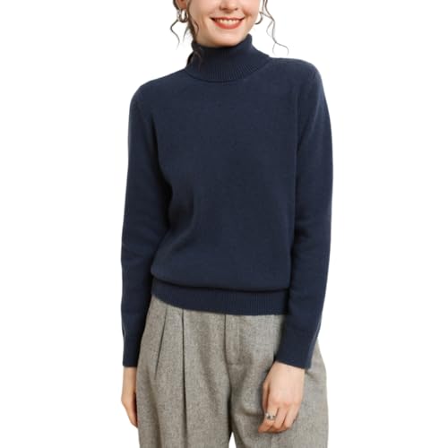 DISSA Damen Kaschmir Pullover Blau Rollkragen Langarm Strickpullover Damen Kaschmir Wolle Einfarbige Relaxed Dicker Pullover,EU 38,MZ2433 von DISSA