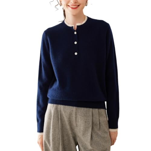 DISSA Damen Kaschmir Pullover Blau Rundhals Langarm Strickpullover Damen Kaschmir Wolle Einfarbige Relaxed Dicker Pullover,EU 44,DF8107 von DISSA