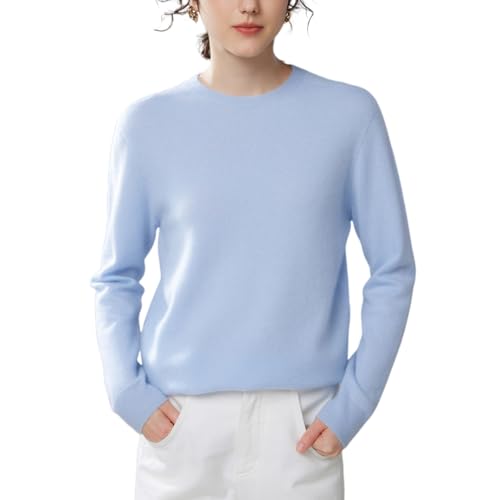 DISSA Damen Kaschmir Pullover Blau Rundhals Langarm Strickpullover Damen Kaschmir Wolle Einfarbige Relaxed Dünner Pullover,EU 44,ZSBR8426 von DISSA
