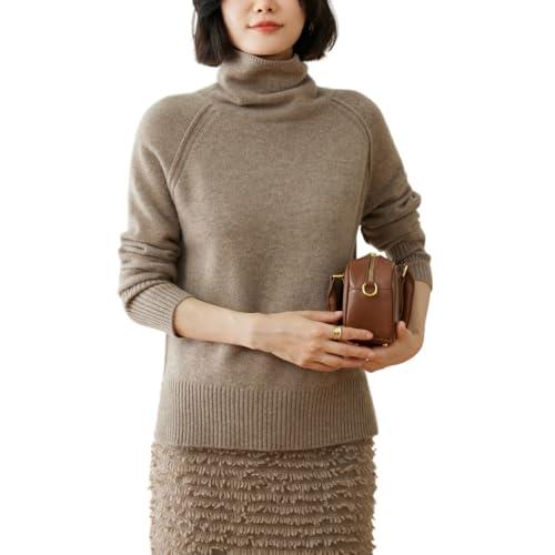 DISSA Damen Kaschmir Pullover Braun Rollkragen Langarm Strickpullover Damen Kaschmir Wolle Einfarbige Relaxed Dicker Pullover,EU 38,YD2490 von DISSA