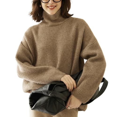 DISSA Damen Kaschmir Pullover Braun Rollkragen Langarm Strickpullover Damen Kaschmir Wolle Gestreifter Relaxed Dicker Pullover,EU Einheitsgröße,RMS33103 DISSA Damen Kaschmir Pullover Braun Rollkragen Langarm Strickpullover Damen Kaschmir Wolle Gestreifter Relaxed Dicker Pullover,EU Einheitsgröße,RMS33103 von DISSA
