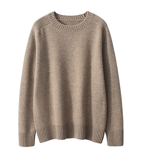 DISSA Damen Kaschmir Pullover Braun Rundhals Langarm Strickpullover Damen Kaschmir Wolle Einfarbige Relaxed Dicker Pullover,42,ZSBR8301 von DISSA