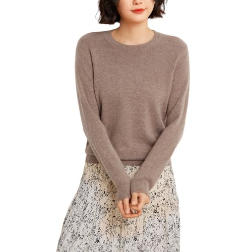 DISSA Damen Kaschmir Pullover Braun Rundhals Langarm Strickpullover Damen Kaschmir Wolle Einfarbige Relaxed Dünner Pullover,EU 38,YG901 von DISSA