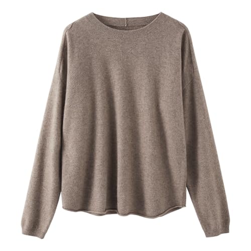 DISSA Damen Kaschmir Pullover Braun Rundhals Langarm Strickpullover Damen Kaschmir Wolle Einfarbige Relaxed Dünner Pullover,EU 46,RMS33129 von DISSA
