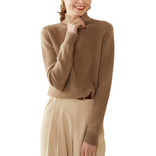 DISSA Damen Kaschmir Pullover Braun Stehkragen Langarm Strickpullover Damen Kaschmir Wolle Einfarbige Relaxed Dicker Pullover,36,SH352 von DISSA