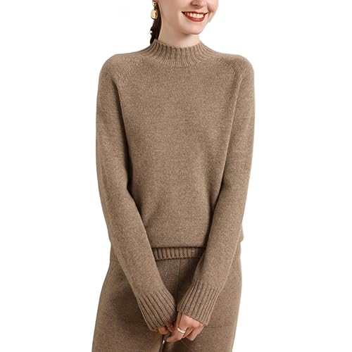 DISSA Damen Kaschmir Pullover Braun Stehkragen Langarm Strickpullover Damen Kaschmir Wolle Einfarbige Relaxed Dicker Pullover,42,MZ2243 von DISSA