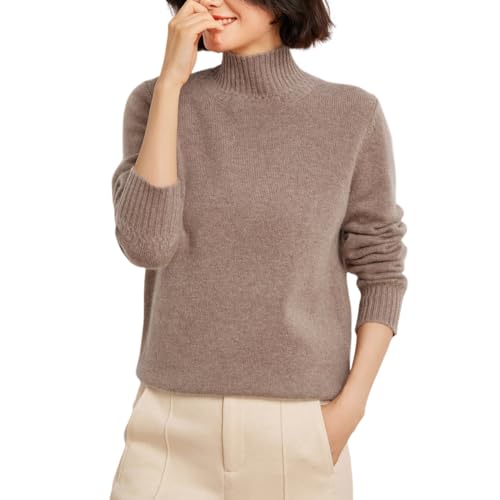 DISSA Damen Kaschmir Pullover Braun Stehkragen Langarm Strickpullover Damen Kaschmir Wolle Einfarbige Relaxed Dicker Pullover,EU 36,YG928 von DISSA