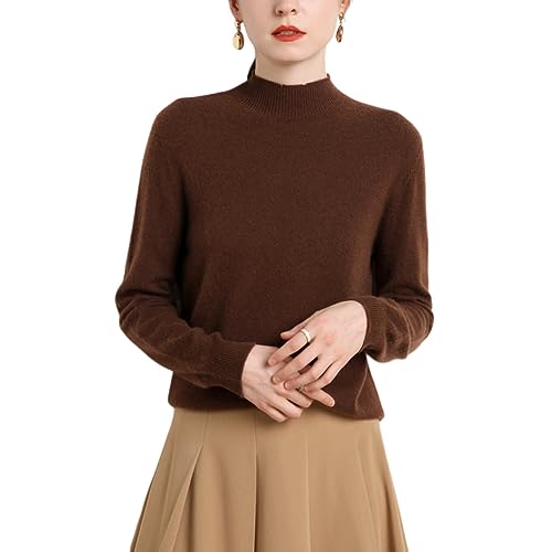 DISSA Damen Kaschmir Pullover Braun Stehkragen Langarm Strickpullover Damen Kaschmir Wolle Einfarbige Relaxed Dünner Pullover,40,MZ2221 von DISSA