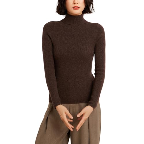 DISSA Damen Kaschmir Pullover Dunkelbraun Rollkragen Langarm Strickpullover Damen Kaschmir Wolle Einfarbige Schlanker Dünner Pullover,EU 38,YG906 von DISSA