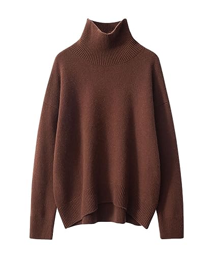 DISSA Damen Kaschmir Pullover Dunkelbraun Stehkragen Langarm Strickpullover Damen Kaschmir Wolle Einfarbige Relaxed Dicker Pullover,Einheitsgröße,ZSBR8306 von DISSA