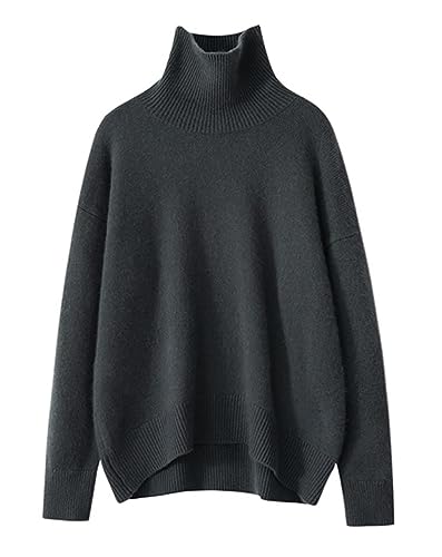DISSA Damen Kaschmir Pullover Dunkelgrau Stehkragen Langarm Strickpullover Damen Kaschmir Wolle Einfarbige Relaxed Dicker Pullover,Einheitsgröße,ZSBR8306 von DISSA