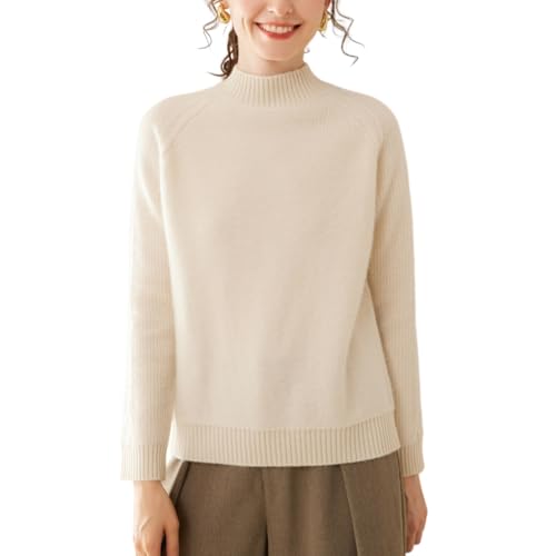 DISSA Damen Kaschmir Pullover Elfenbein Stehkragen Langarm Strickpullover Damen Kaschmir Wolle Einfarbige Relaxed Dicker Pullover,EU 44,DF8101 von DISSA