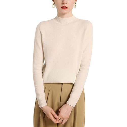 DISSA Damen Kaschmir Pullover Elfenbein Stehkragen Langarm Strickpullover Damen Kaschmir Wolle Einfarbige Relaxed Dünner Pullover,38,MZ2221 von DISSA