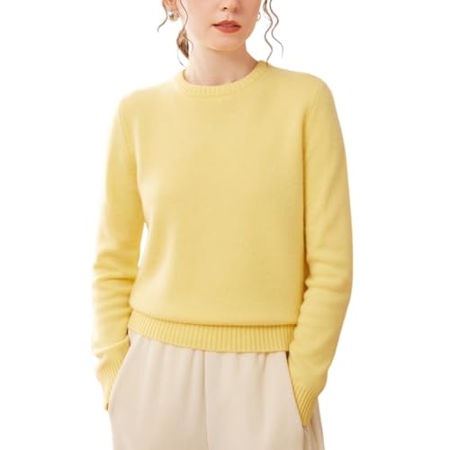 DISSA Damen Kaschmir Pullover Gelb Rundhals Langarm Strickpullover Damen Kaschmir Wolle Einfarbige Relaxed Dicker Pullover,EU 44,SPR2448 von DISSA