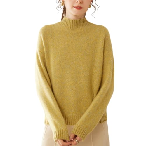 DISSA Damen Kaschmir Pullover Gelb Stehkragen Langarm Strickpullover Damen Kaschmir Wolle Einfarbige Relaxed Dicker Pullover,EU 42,DF8109 von DISSA
