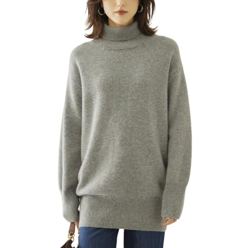 DISSA Damen Kaschmir Pullover Grau Rollkragen Langarm Strickpullover Damen Kaschmir Wolle Einfarbige Relaxed Dicker Pullover,EU 42,RMS33102 von DISSA