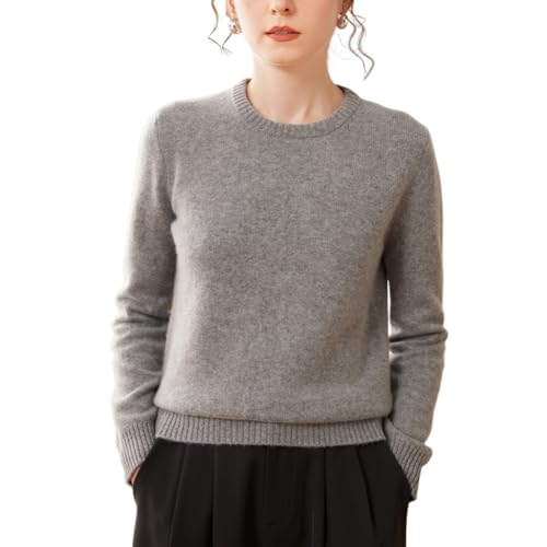 DISSA Damen Kaschmir Pullover Grau Rundhals Langarm Strickpullover Damen Kaschmir Wolle Einfarbige Relaxed Dicker Pullover,EU 40,SPR2448 von DISSA