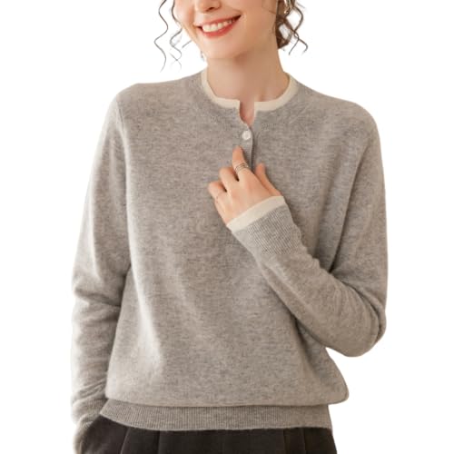 DISSA Damen Kaschmir Pullover Grau Rundhals Langarm Strickpullover Damen Kaschmir Wolle Einfarbige Relaxed Dicker Pullover,EU 42,DF8107 von DISSA