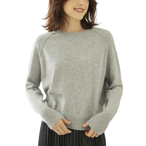 DISSA Damen Kaschmir Pullover Grau Rundhals Langarm Strickpullover Damen Kaschmir Wolle Einfarbige Relaxed Dünner Pullover,EU 46,RMS33106 von DISSA