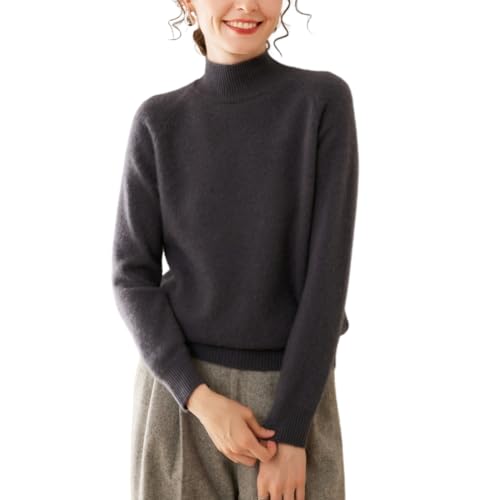 DISSA Damen Kaschmir Pullover Grau Stehkragen Langarm Strickpullover Damen Kaschmir Wolle Einfarbige Relaxed Dicker Pullover,EU 46,DF8092 von DISSA