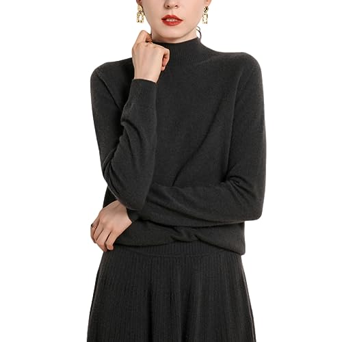 DISSA Damen Kaschmir Pullover Grau Stehkragen Langarm Strickpullover Damen Kaschmir Wolle Einfarbige Relaxed Dünner Pullover,38,MZ2221 von DISSA