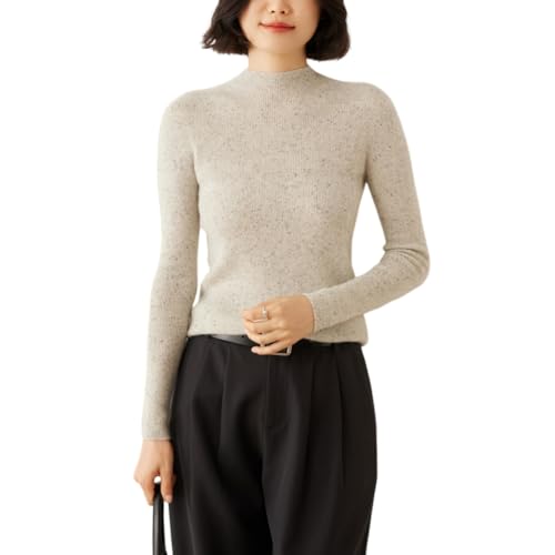 DISSA Damen Kaschmir Pullover Grau Stehkragen Langarm Strickpullover Damen Kaschmir Wolle Einfarbige Schlanker Dünner Pullover,EU 40,YD24193 von DISSA