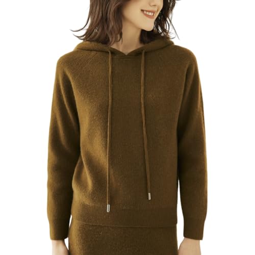 DISSA Damen Kaschmir Pullover Grün Kapuzen Langarm Strickpullover Damen Kaschmir Wolle Einfarbige Relaxed Dicker Pullover,EU 44,RMS33156 von DISSA