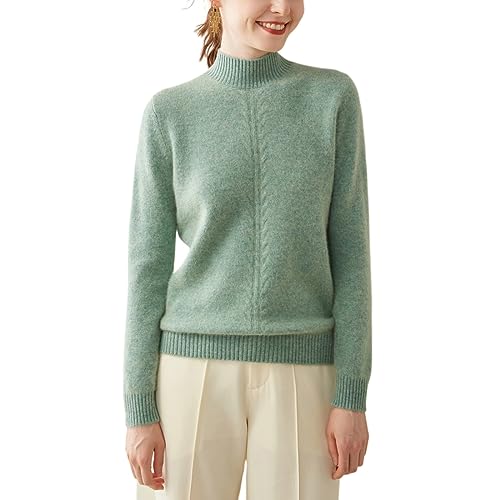 DISSA Damen Kaschmir Pullover Grün Stehkragen Langarm Strickpullover Damen Kaschmir Wolle Einfarbige Relaxed Dicker Pullover,42,SH371 von DISSA