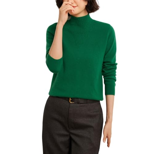 DISSA Damen Kaschmir Pullover Grün Stehkragen Langarm Strickpullover Damen Kaschmir Wolle Zopfmuster Relaxed Dünner Pullover,EU 36,YG919 von DISSA